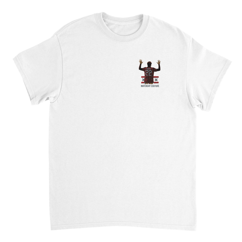 White t-shirt with a graphic design on a white background kaka' Milan